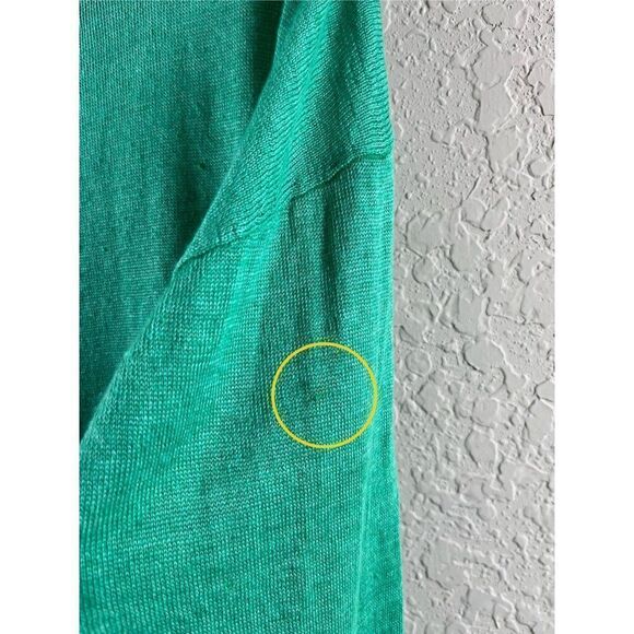 Talbots Linen 3/4 Sleeve Tassel Tie Back Pullover Blouse Kelly Green Medium - Picture 7 of 10